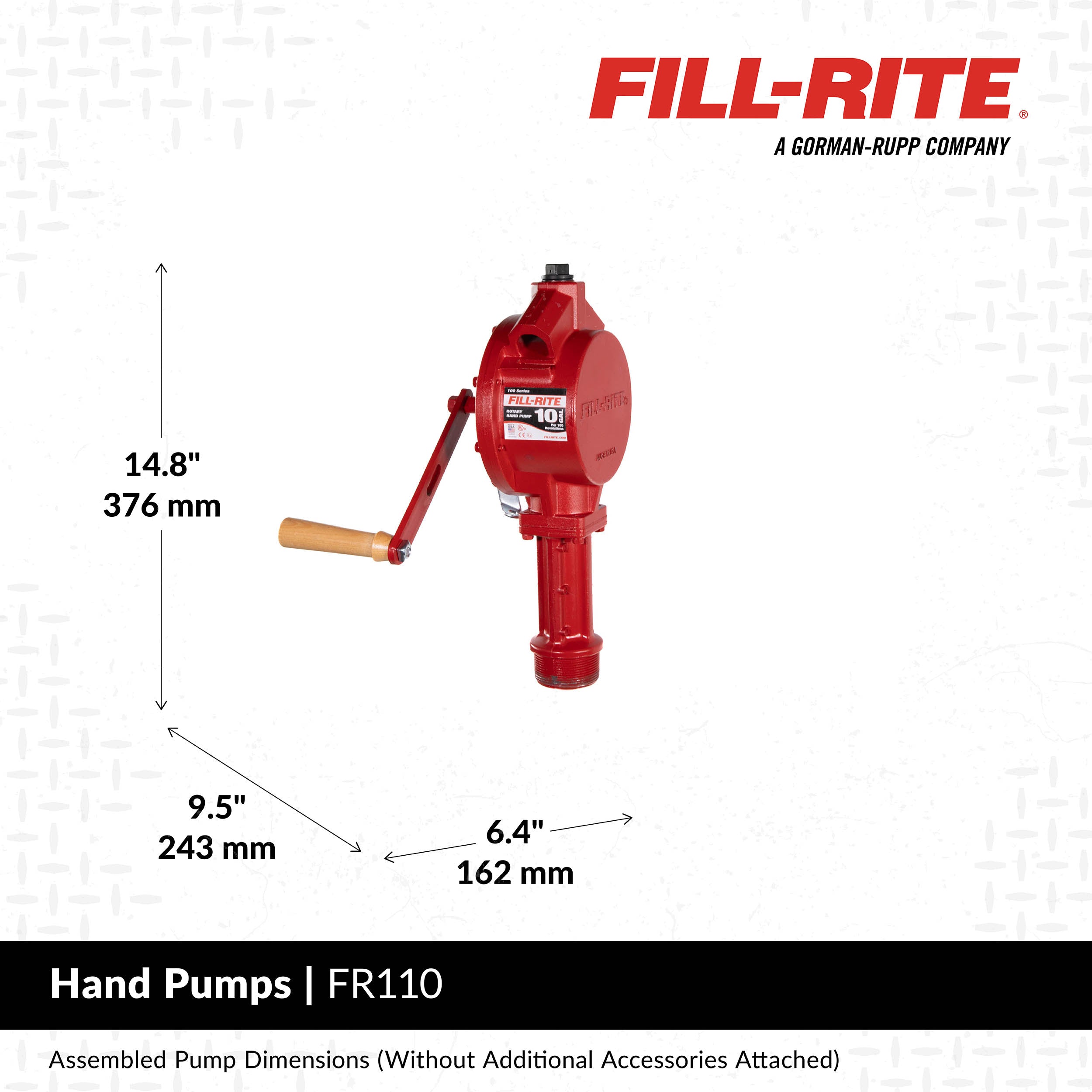 Fill-Rite FR110 - Rotary Hand-Operated Fuel Transfer Pump Only – Dimensions