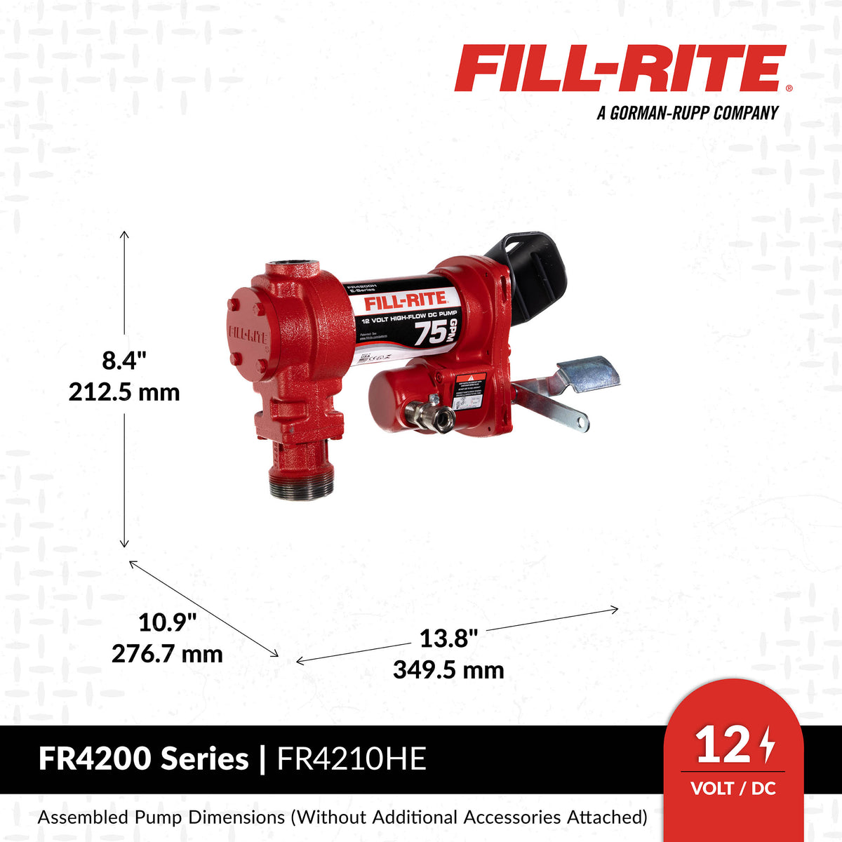 Fill Rite Pump Front View Fill-Rite FR4211HEBL Pump, Auto Nozzle & Mechanical Meter- 12V DC 75 L ...